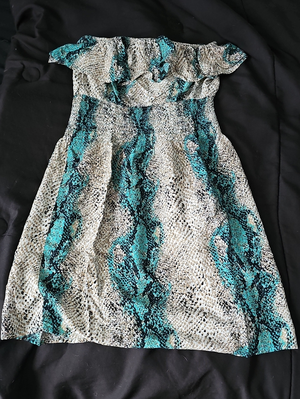 Strapless Snake-Print Mini Dress